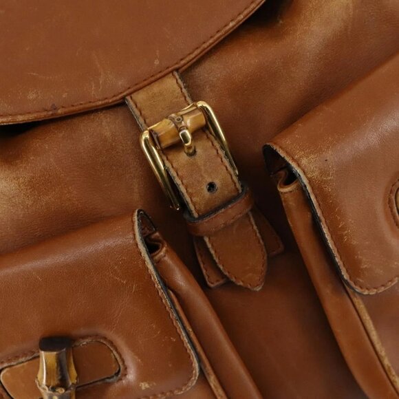 GUCCI Bamboo Backpack Leather Brown Gold 003 1998 0016 Auth 153308 main image 16